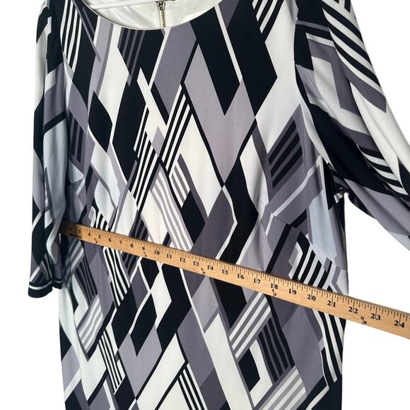 Eliza J Plus Size 16W Geometric Long Sleeve Knit Dress Knee Length Graphic Gray - Picture 4 of 6
